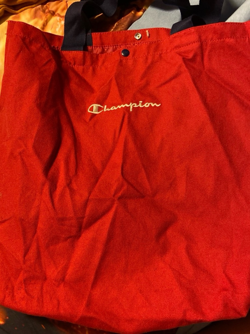 Champion Red Tote with Navy Straps and Yellow Logo